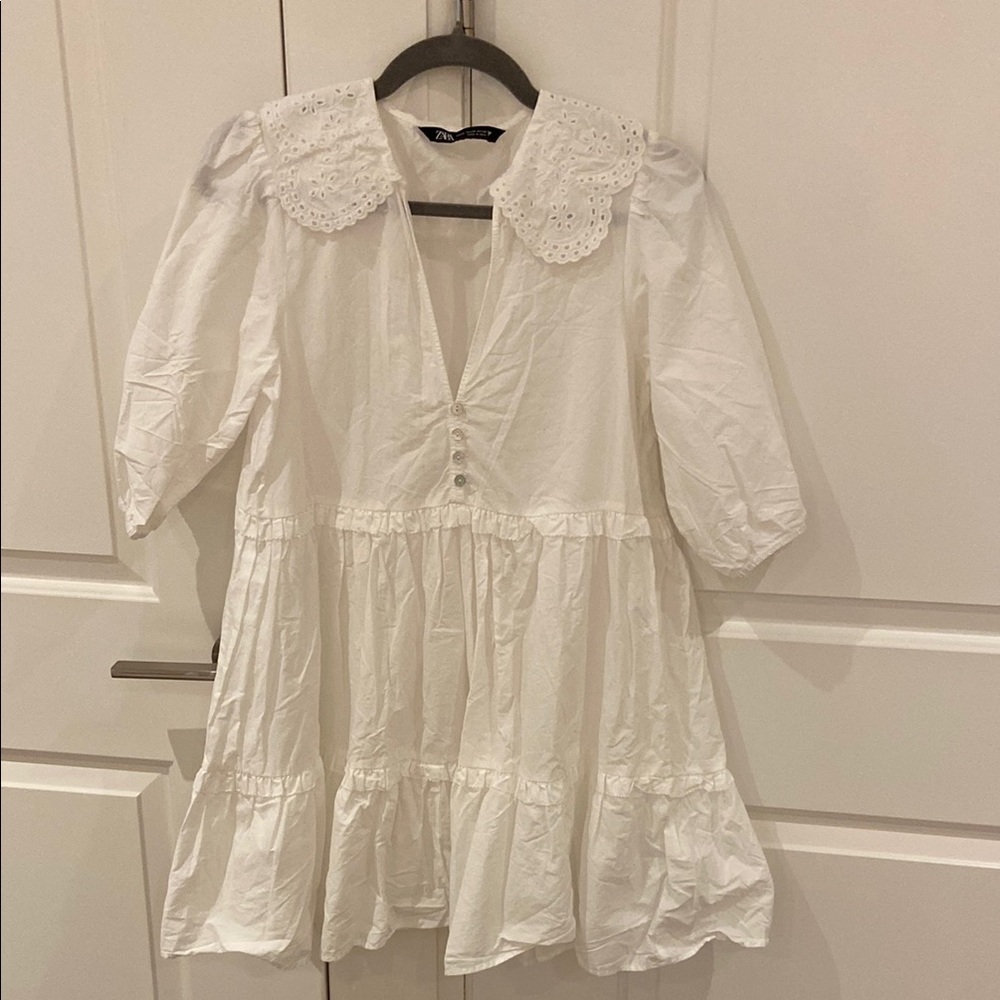 Zara White Eyelet Collar Dress
